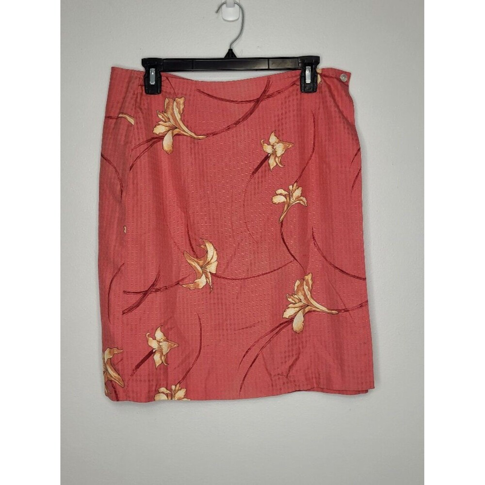 Tommy Bahama coral flower print silk wrap style vacation short skirt size 12